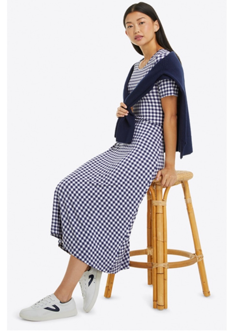Draper James Navy and White Gingham Spring/ Summer Midi Dress Size Small